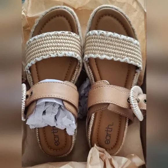 EARTH Natural Leather Colla Platform Comfort Wedge Sandals Women's 7.5 - Picture 2 of 5